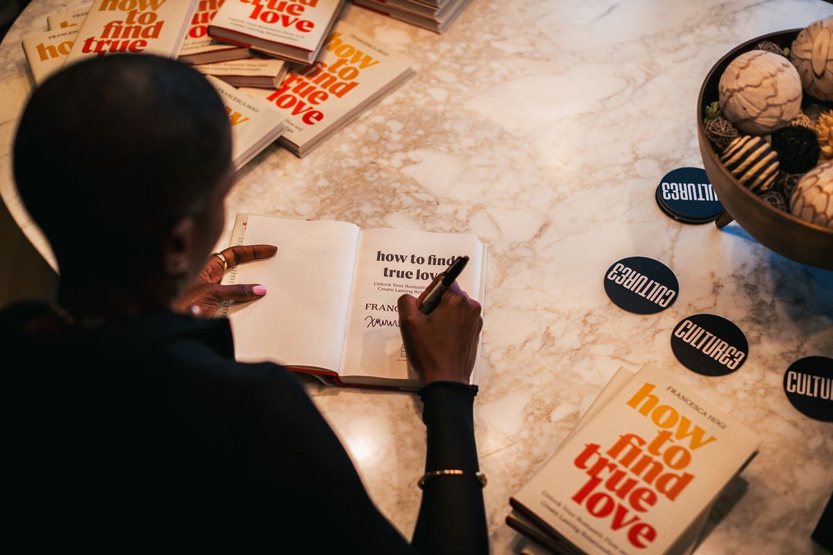 Francesca Hogi signing copies of How to Find True Love